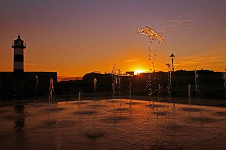Southsea Castle fountains at twilight